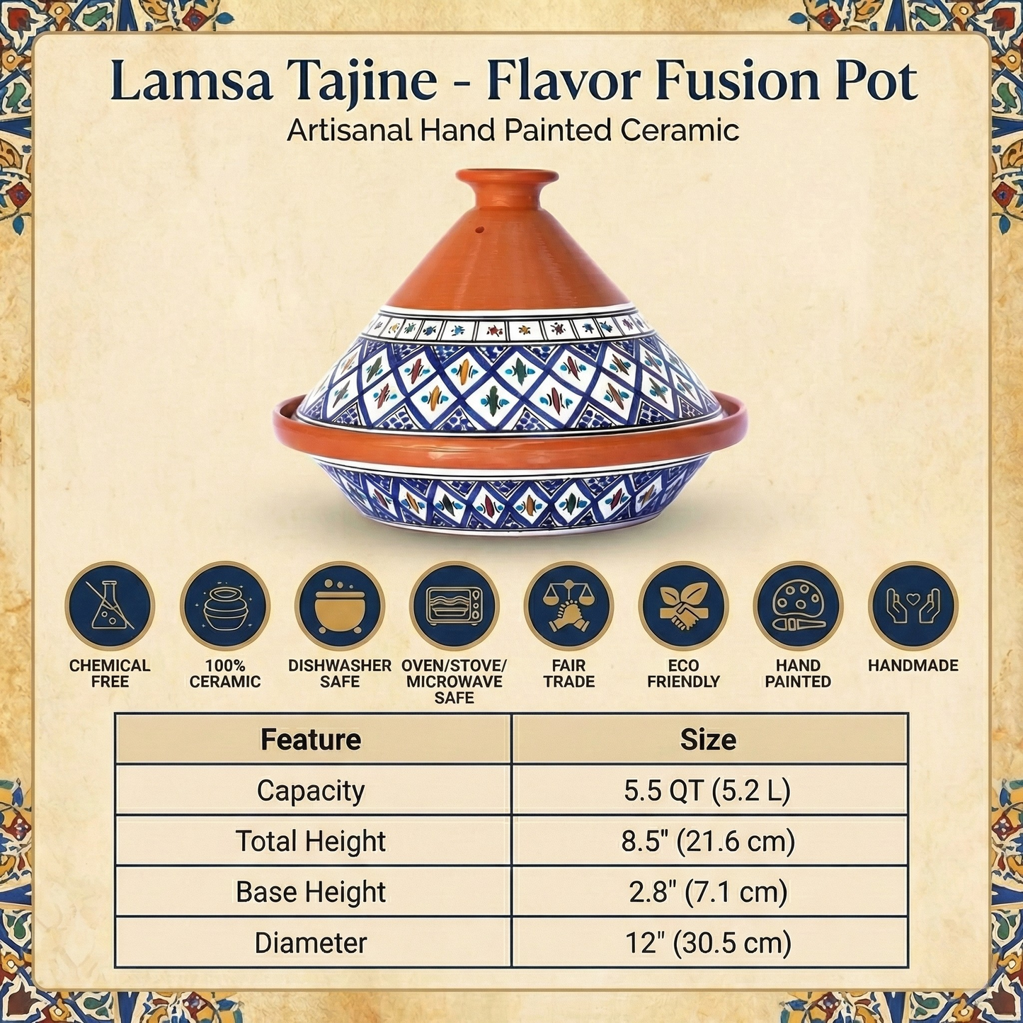 Tunisian Tagine Hand-made & Hand-Painted