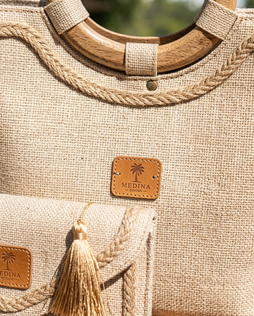 The Royal Artisanat “Médina” Ensemble: Handcrafted Jute Tote Bag & Matching Clutch